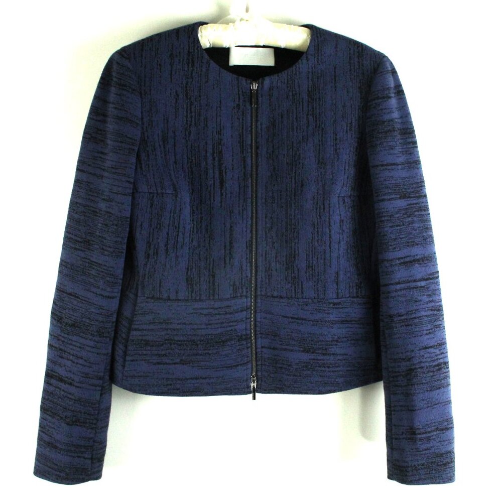 Boss Hugo Boss Kamea Collarless Blue Black Abstract Double Zip Blazer Jacket 6